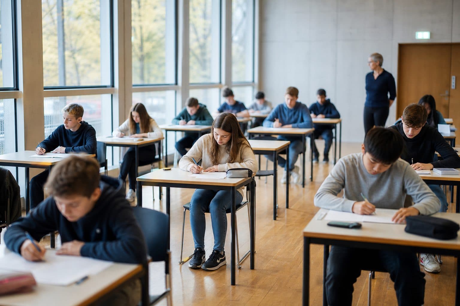 Schüler:innen bei der Aufnahmeprüfung